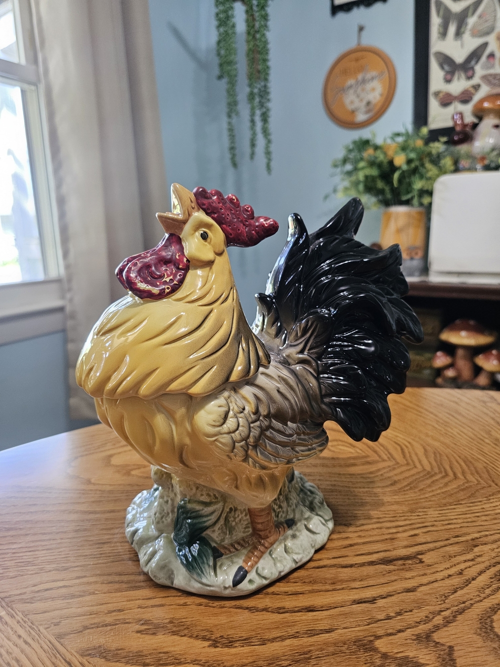 Vintage Glaze Ceramic Yellow Rooster Chicken Cookie Jar Large Canister Farmhouse